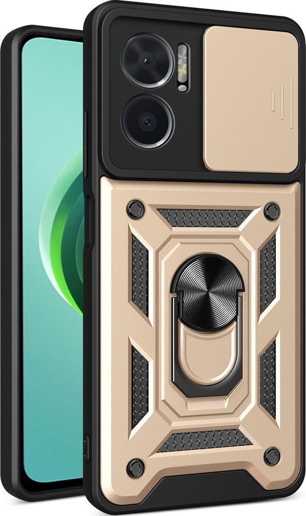 Mobigear Armor Ring Cam Slide Xiaomi Redmi 10 5G Hülle Hardcase Backcover Stoßfest mit Ringhalter und Kamera Slider - Gold