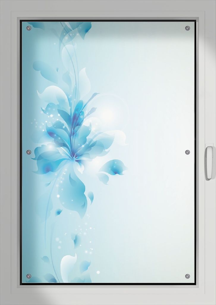 Wallario Lichtschutzbild, Dekorativer Sichtschutz Sonnenschutz 76 x 115 cm mit Motiv: Blaues Blumenbuket - Verdunklung ohne Bohren