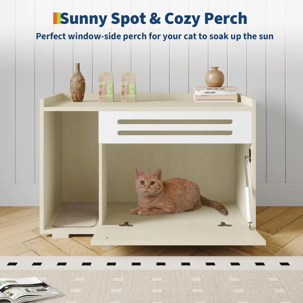 Table d'appoint pour salon avec cache-litière chat intégré en bois