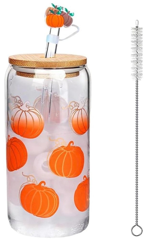 Farbwechselnder Weihnachtsbecher aus Glas mit Deckel, Strohhalm und Bürste, wiederverwendbarer Glasbecher für Eiskaffee, süße Weihnachtsdekorat...