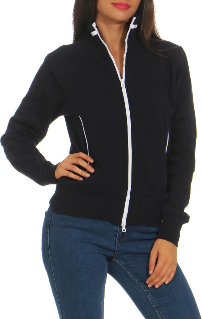 Mivaro Damen Sweatjacke tailliert mit Stehkragen und Reißverschluss sportlich elegant aus Baumwolle mit Fleece innen warm bequem für Freizeit Arb...