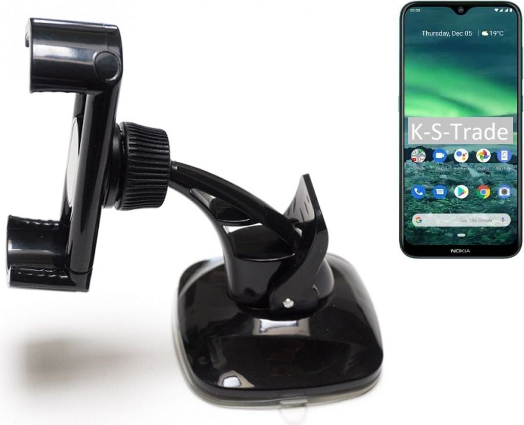 K-S-Trade kompakte Handy-Halterung Windschutzscheibe kompatibel mit Nokia 2.3 Armaturenbrett schwarz Autohalterung KFZ Halter Scheiben-Halterung