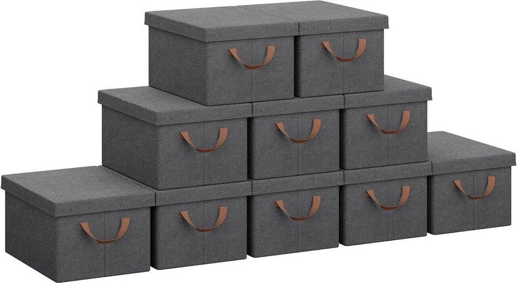 WOLTU 10er Set Aufbewahrungsboxen mit Deckel, mit Griffen, faltbar, Grau