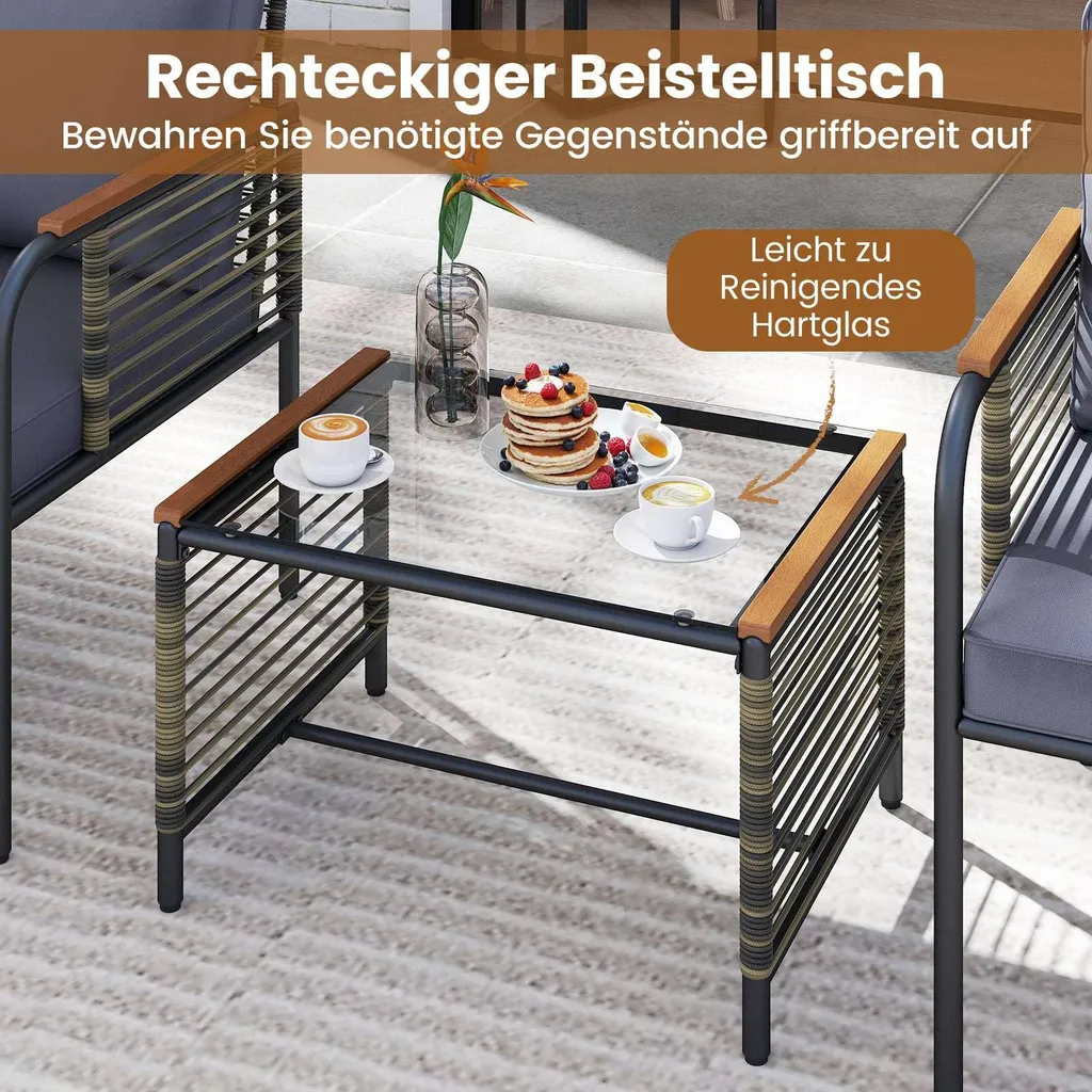 Ensemble table et chaises de jardin en rotin synthétique gris - 4