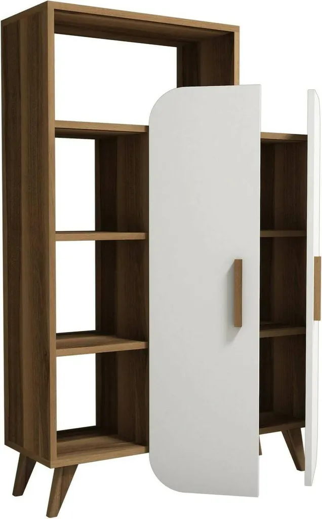 Meuble Buffet en Bois Noyer Marron 132cm de Haut avec 5 Grandes Étagères