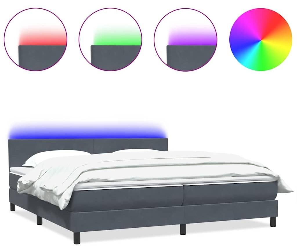 vidaXL Boxspringbett mit Matratze & LED Dunkelgrau 180x220 cm Samt