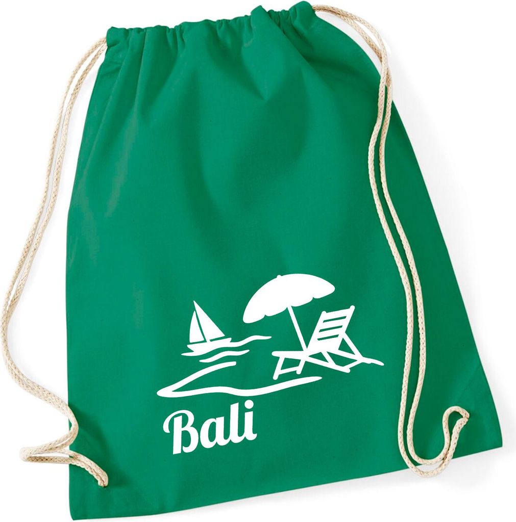 Huuraa Turnbeutel Bali Inselmotiv Indonesien 12 Liter Kelly Green Baumwolle Rucksack Geschenkidee