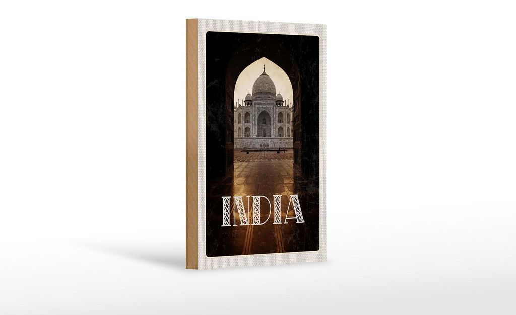 Holzschild Reise 12x18 cm Indien Tempel Hinduismus Neu Delhi