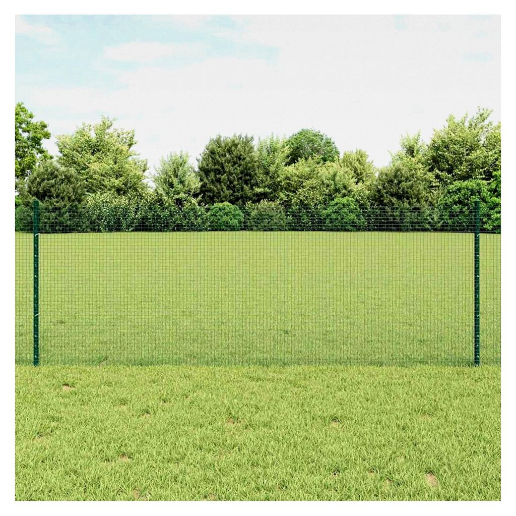 Geschweißter Drahtzaun mit 5 U-Pfosten Grün 0,8x10 m Stahl, Mobiler Zaun für Garten, Hof, Hühner- und Kaninchengehege