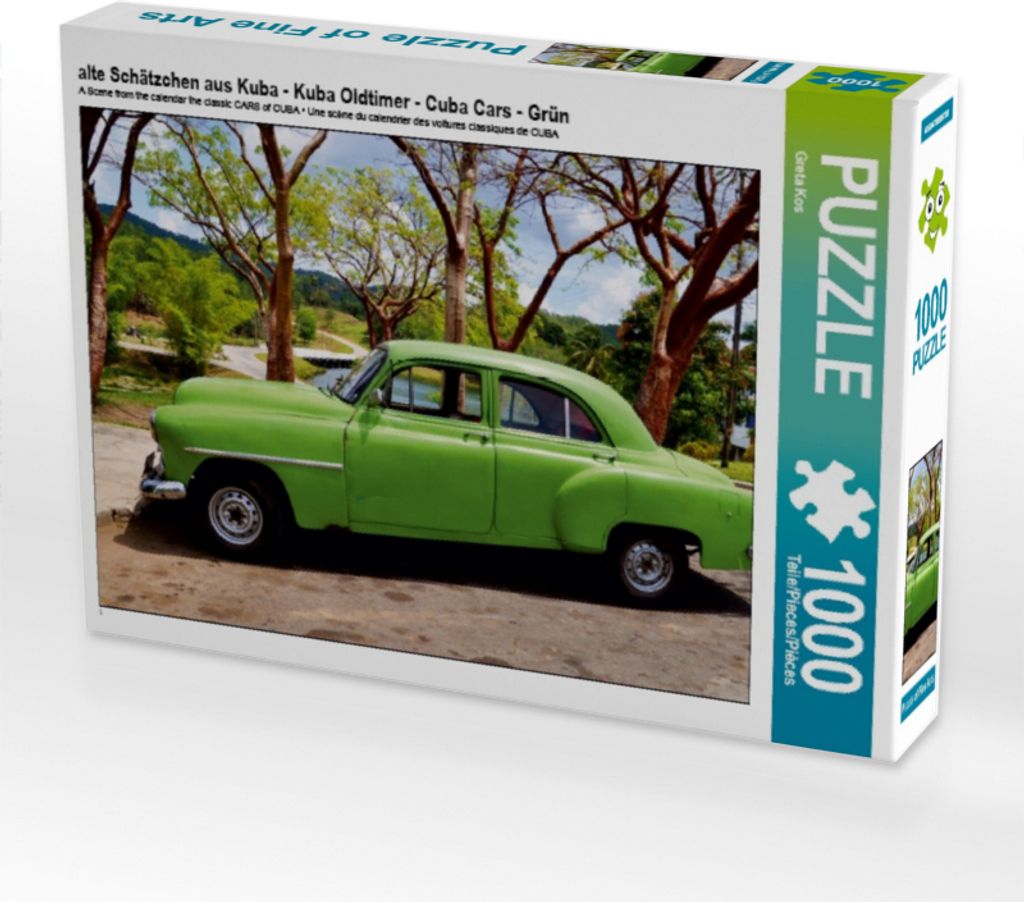 CALVENDO Puzzle alte Schätzchen aus Kuba - Kuba Oldtimer - Cuba Cars - Grün | 1000 Teile Lege-Größe 64x48cm Foto-Puzzle für glückliche Stunden