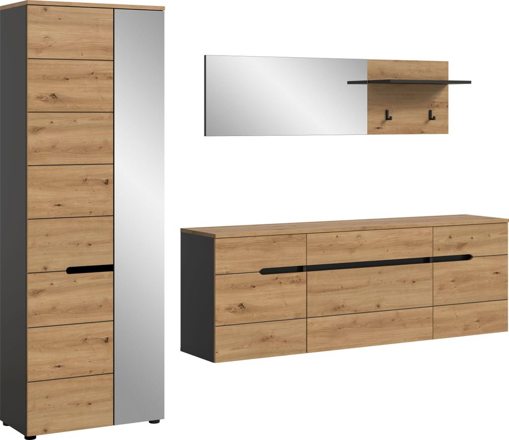xonox.home Garderobenkombination Canu Basalt grau/ Artisan Nachbildung B/H/T: 256x190x37 cm