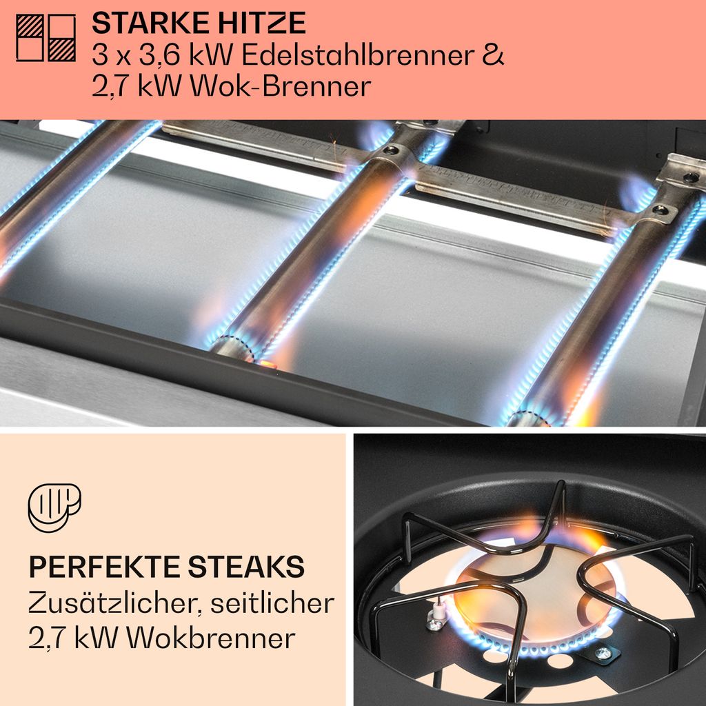 Klarstein 2-Brenner Gasgrill Edelstahl - 7200W Mit Abdeckung