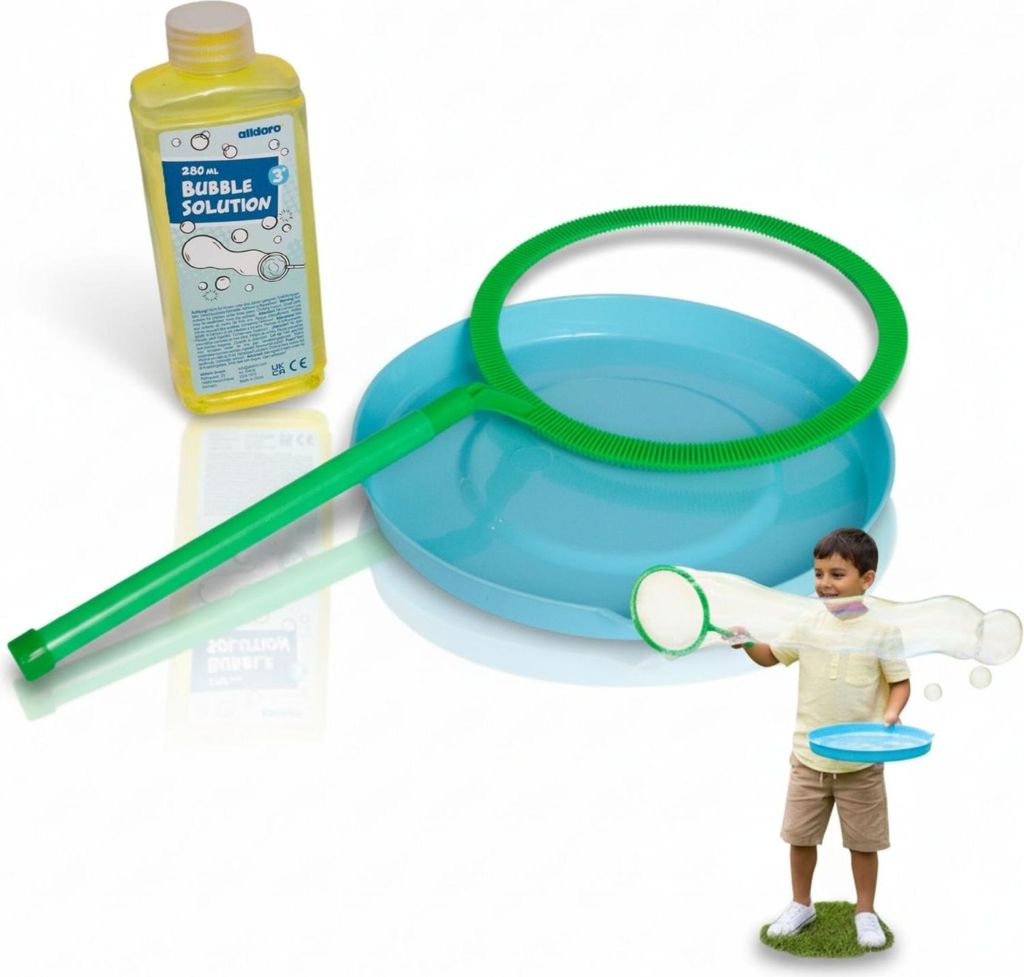 Riesenseifenblasen Set - XXL Seifenblasen für Outdoor-Spaß - Komplettset mit Stab, Flüssigkeit & Teller für Kinder ab 3 Jahren
