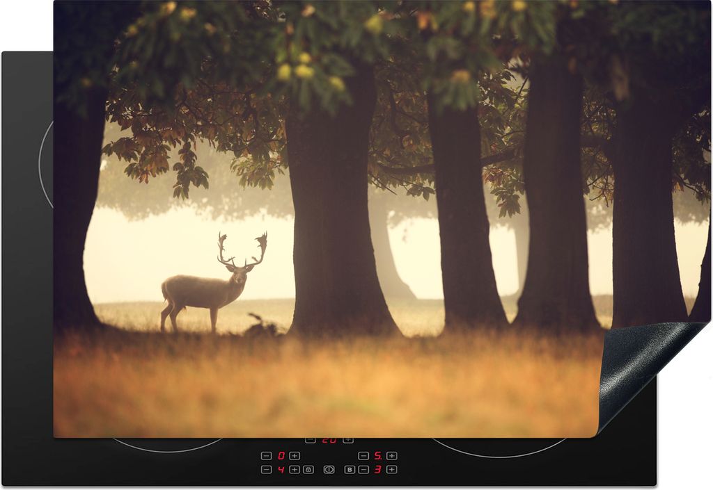 KitchenYeah Herdabdeckplatte Hirsche - Bäume - Wald , 76x51cm, Küche Deko, Glaskeramikfeld Herdabdeckung, Abdeckplatte fùr Kochfeld
