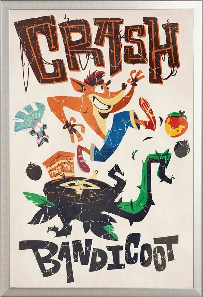 Affiche Crash Bandicoot Adventures sous cadre aluminium et vitre acrylique