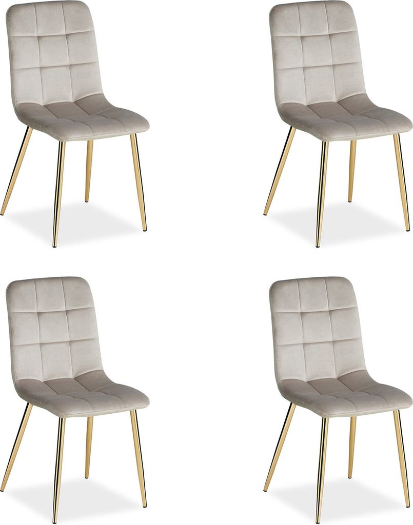 Homestyle4u Polsterstuhl Gold 4er Set Esszimmerstuhl Hellgrau Polstersessel Küchenstuhl