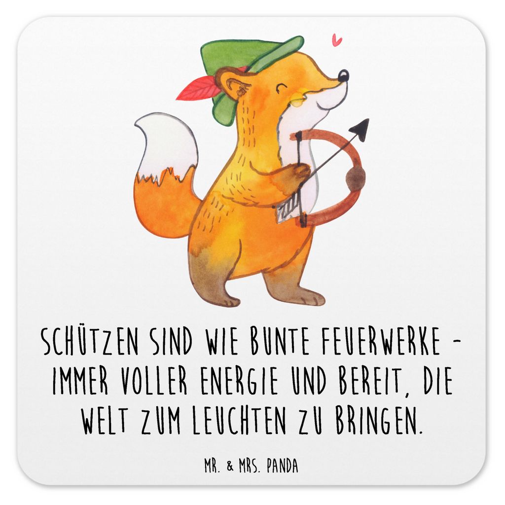 Mr. & Mrs. Panda Untersetzer für Gläser Schütze Astrologie 10er Set - Weiß - Geschenk, Geschenkidee, Sternzeichen, Geburtstagsgeschenk, Tierkre...