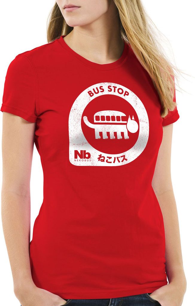 style3 Totoro Nekobus Damen T-Shirt stop neko mein nachbar anime tonari no, Farbe:Rot, Größe:L