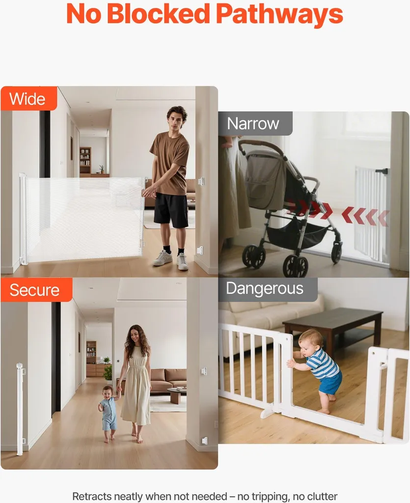 Barrière escalier bébé et chien 143 cm rétractable usage intérieur