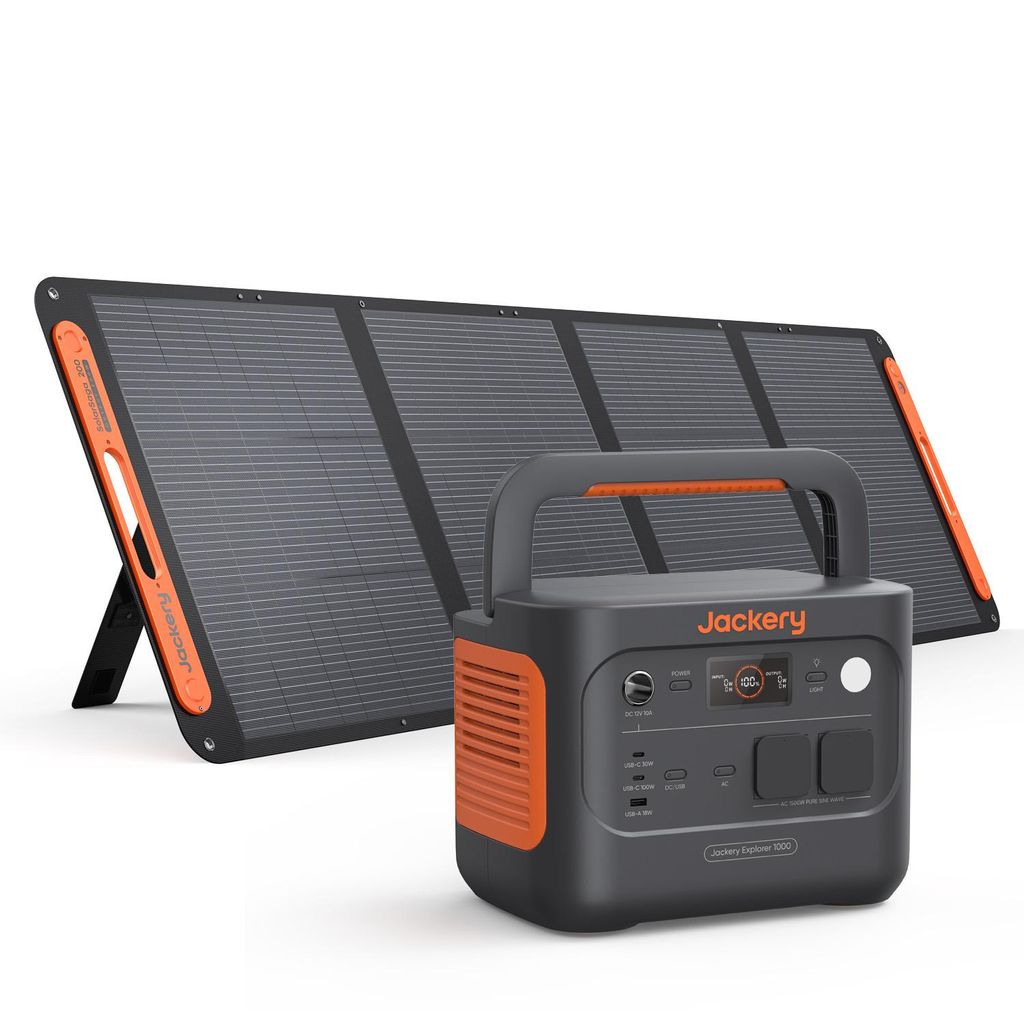 Jackery Powerstation 1000 v2 mit 200W Solarpanel, 1070Wh LiFePO4 Solargenerator, 1500W AC/100W USB-C Ausgang,1 Std. Schnellladung für Camping, Not...