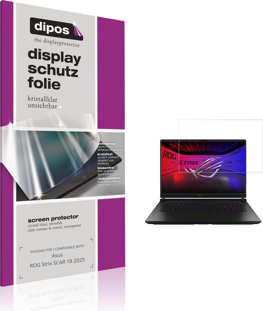 2x Schutzfolie für Asus ROG Strix SCAR 18 2025 klar Displayschutzfolie Folie Display Schutz dipos