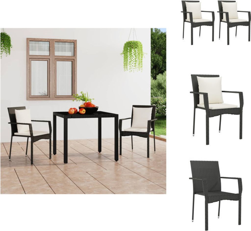 vidaXL Gartenstühle mit Kissen 2 Stk. Poly Rattan Schwarz - Gartenmöbel-Sets