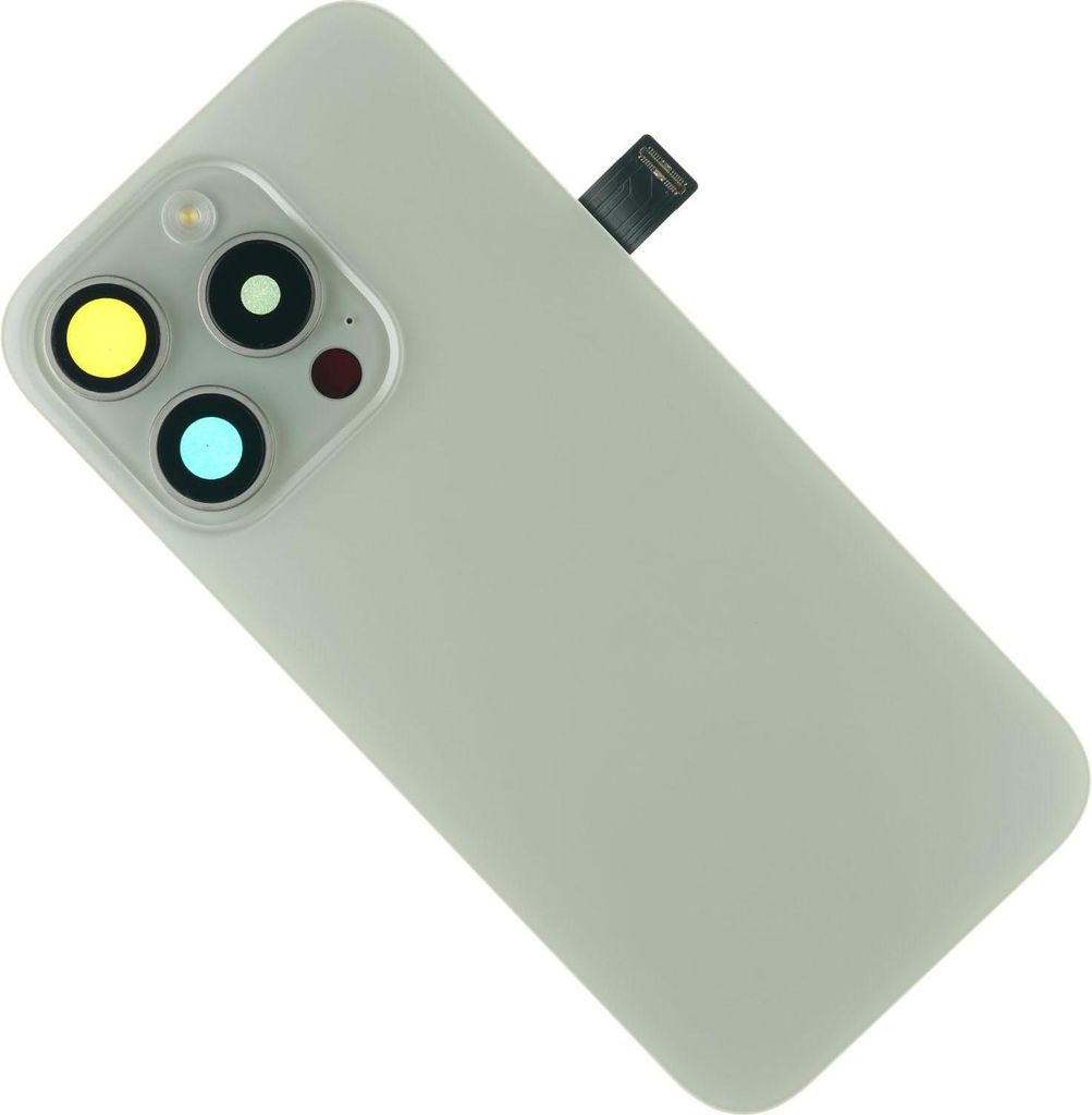 Gehäuse Rückseite für iPhone 15 Pro Backcover Rückseite hinten Kameraglas Abdeckung + Ladespule, Weiß