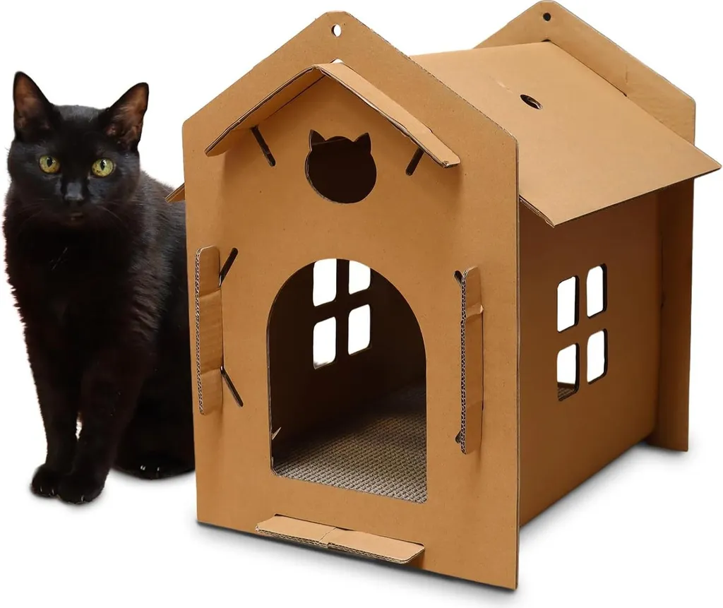 Arbre à chat design en carton recyclé robuste avec niche de repos