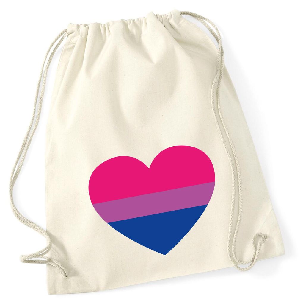 Huuraa Turnbeutel Bi*uell Pride Flagge LGBTQ Herz 12 Liter Natural Baumwolle Rucksack Geschenkidee