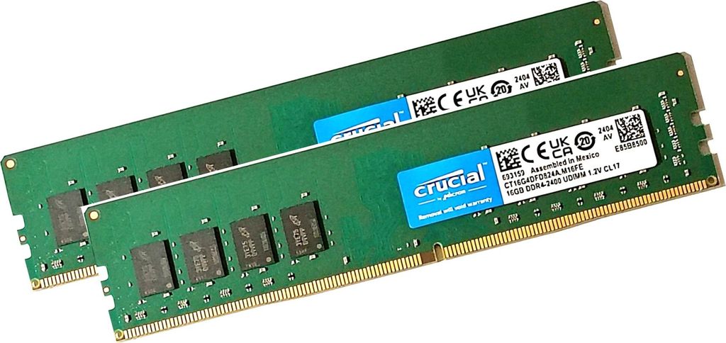 Crucial 32GB Ram Speicher 2x16GB DDR4 2400MHz UDIMM PC4-19200 288-Pin Desktop PC
