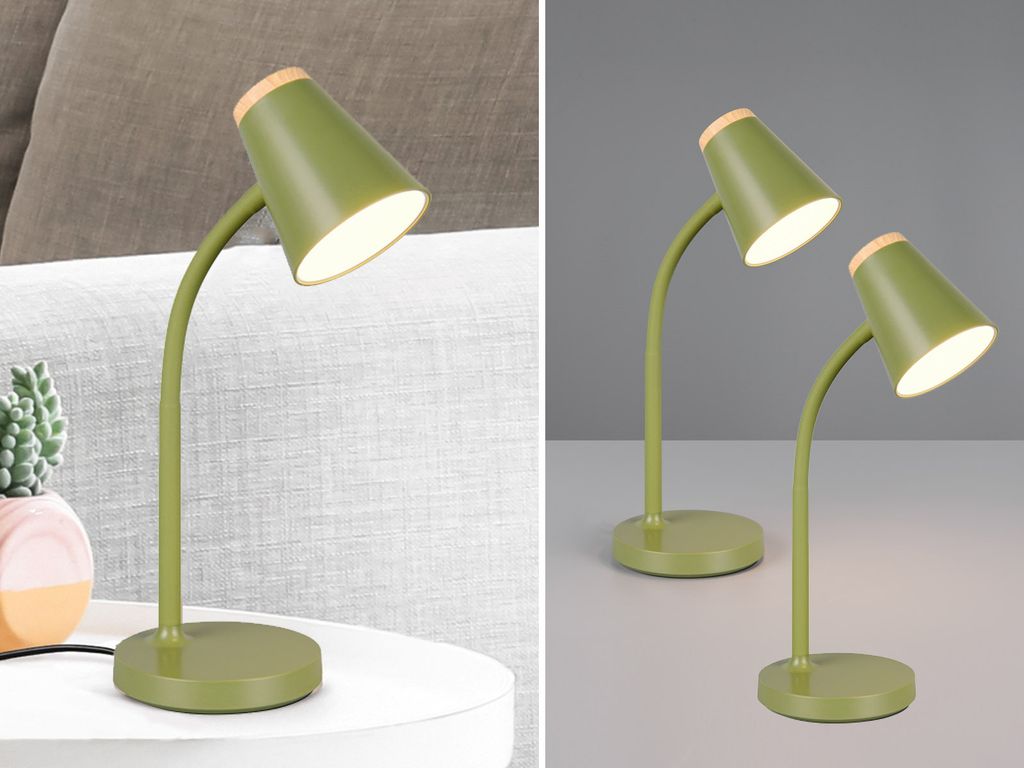 2er SET LED Schreibtischlampen Grün mit Holzoptik, flexibel biegsam, Höhe 36cm