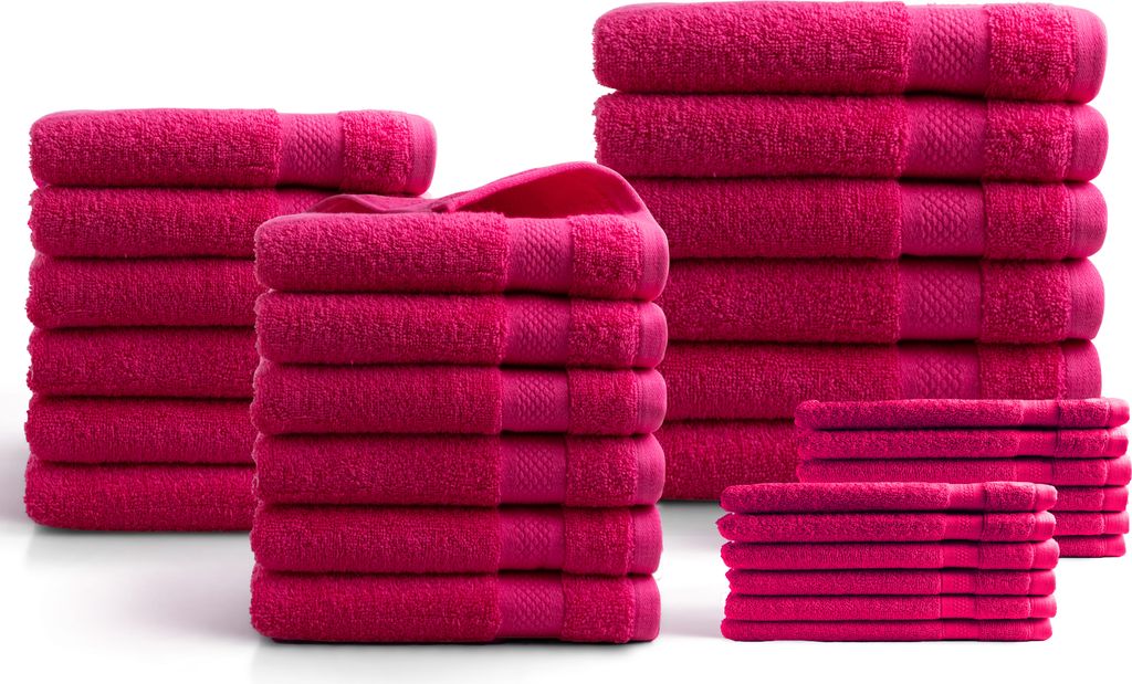 DoubleDry Hotel Kollektion Handtücher Set - 30 Teilig - 100% Baumwolle - 500 g/m² - Weich - Saugstark - Rosa