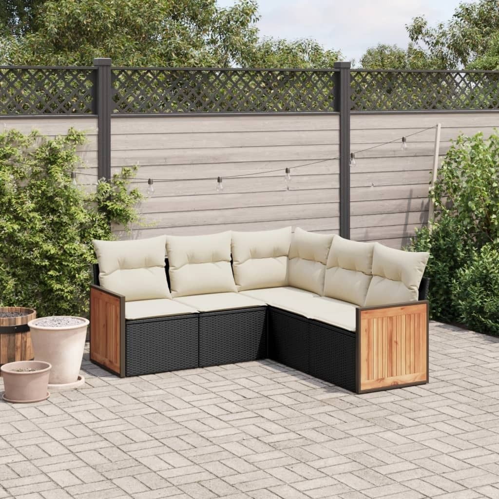 Design 5-tlg. Garten-Sofagarnitur mit Kissen Schwarz Poly Rattan, Gartenmöbel-Sets 2024 Neu