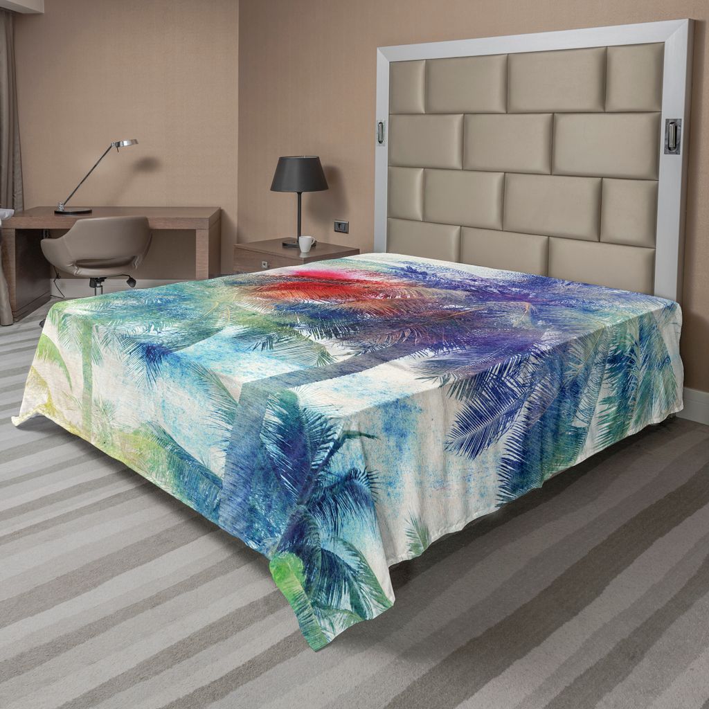 ABAKUHAUS Palme Bettlaken, Abstrakte darstellung von Pamen Farbübergänge Öl gemälde Hipster als Digitaldruck, weiches bequemes oberes Bettlaken...