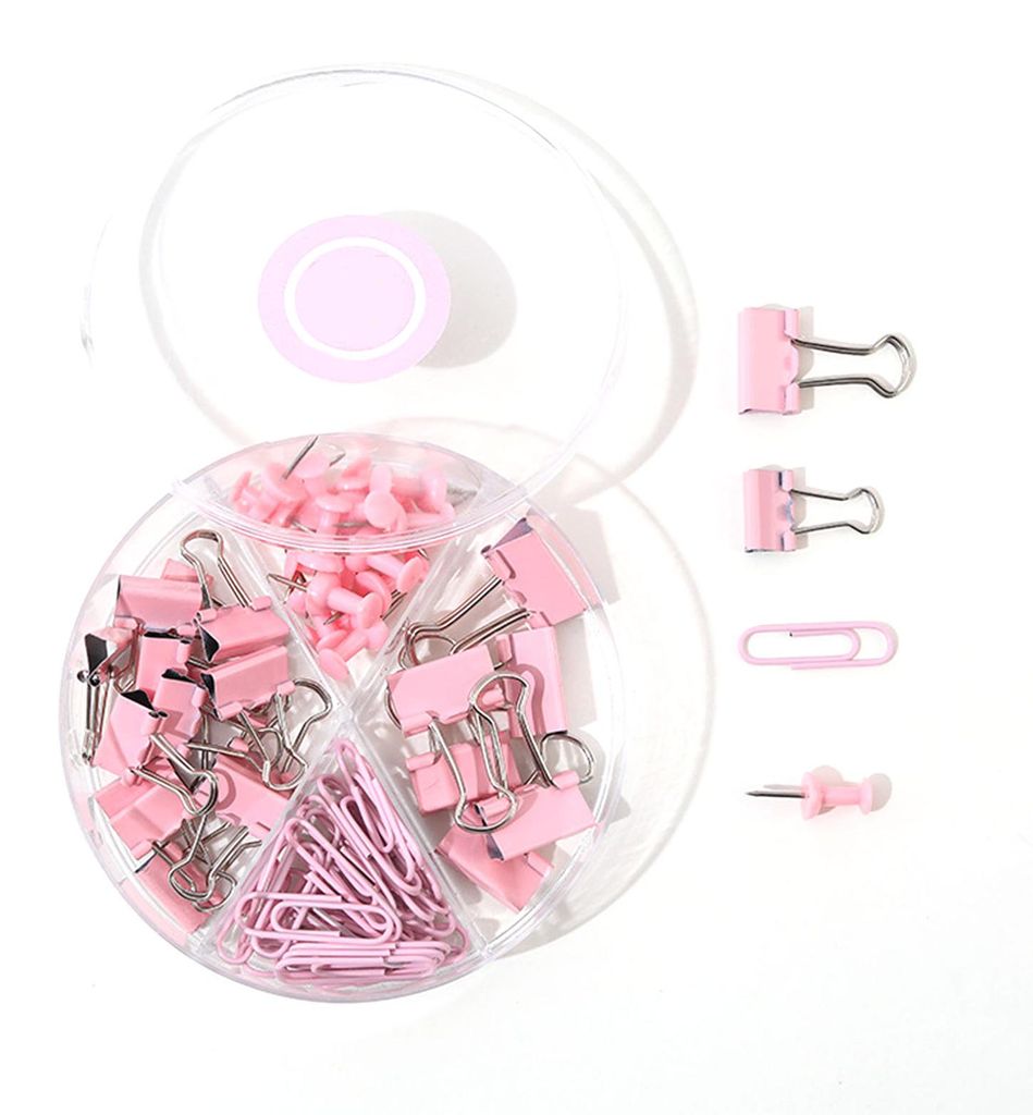 Büroklammern, Binderclips, sortierte Multifunktions-Reißzwecken-Sets mit Box für Büro, Schule, Dokumente, Sakura Pink