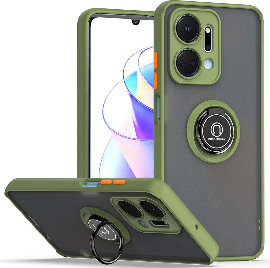 Honor X7A Hülle, Ring Halter Ständer Matte Transluzent TPU Rahmen Stoßfest Schutzhülle für Honor X7A Grün