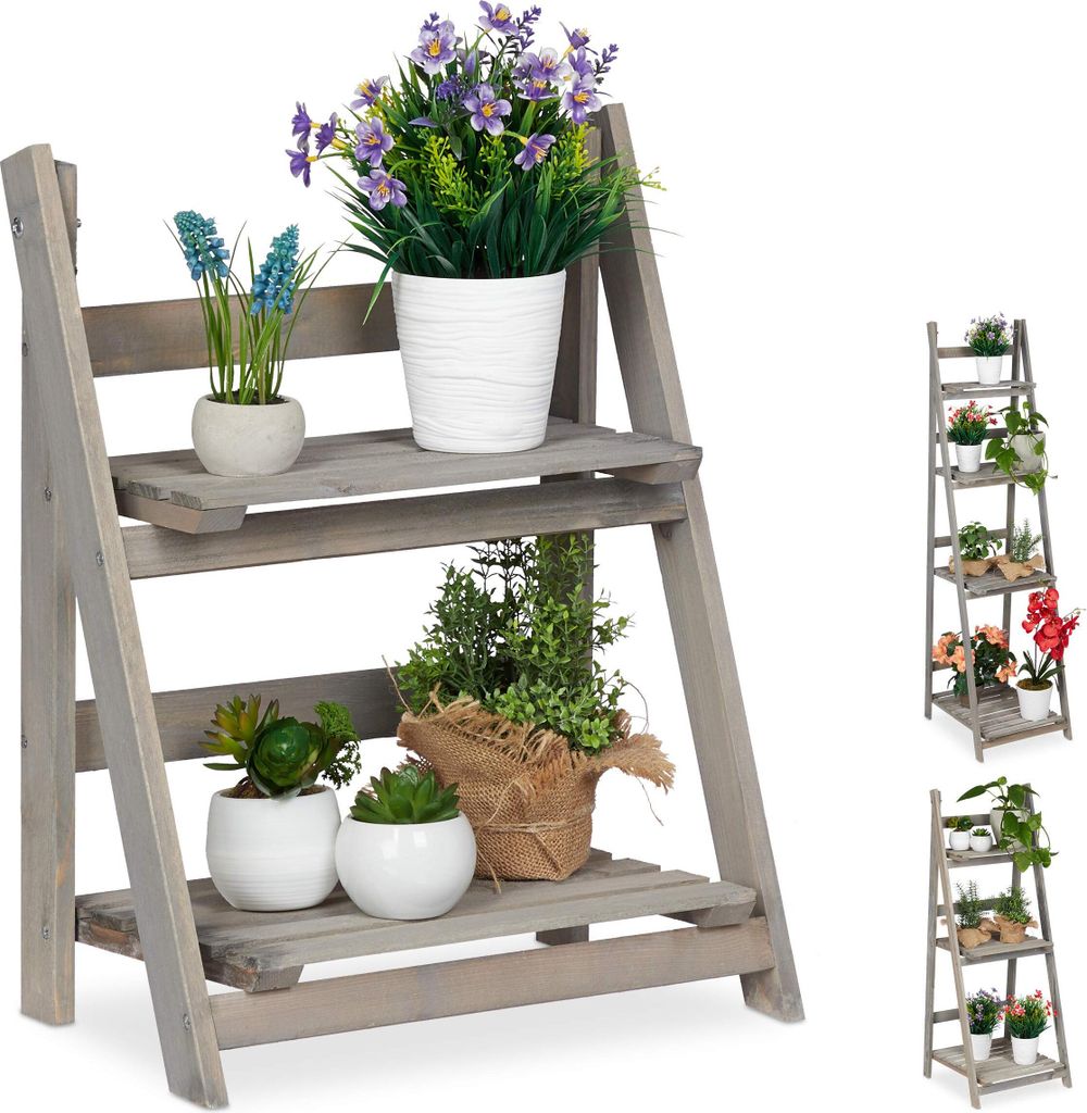 Relaxdays Blumentreppe, 2-stufig, Blumenleiter Holz, Produktbild 