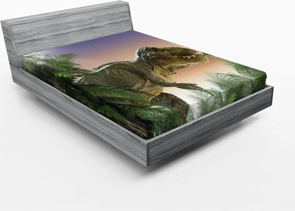 Drap-housse Jurassic 180x200 cm ABAKUHAUS Motif Dinosaures Vert et Bleu