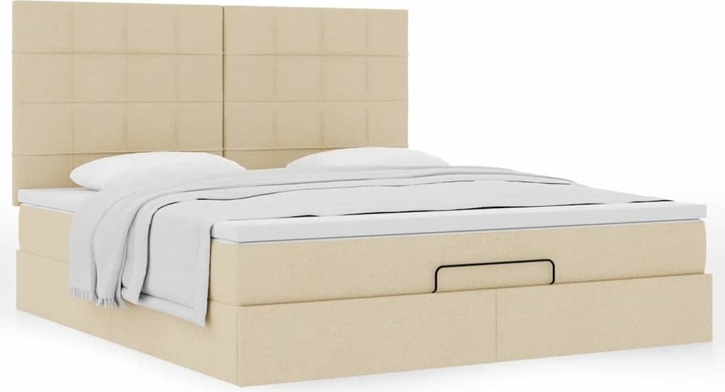 Schlichtes Bettgestell - CLORIS - Ottoman-Bett mit Matratze Creme 160x200 cm Stoff - Klassische Betten Design 2024 3355