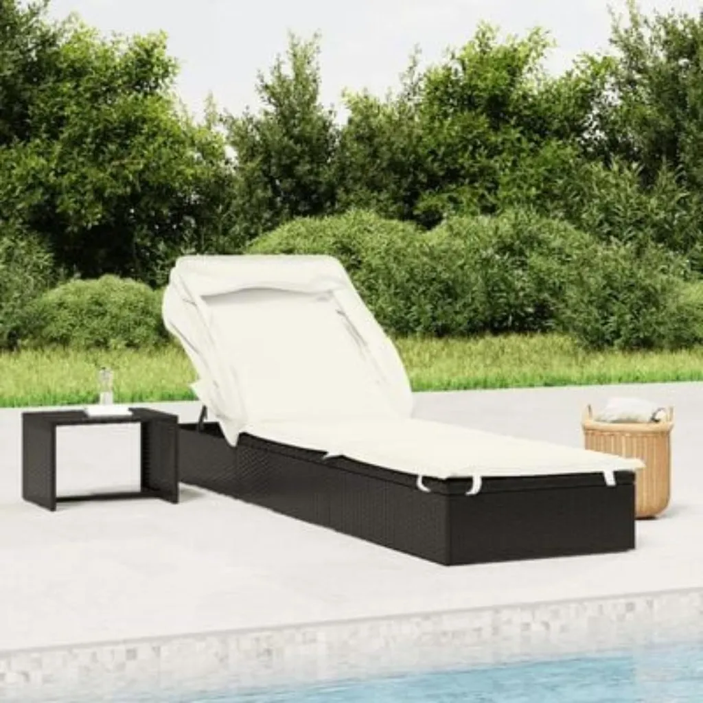 Transat rotin avec toit solaire noir 213x63x97 cm : confort à l'ombre - 2