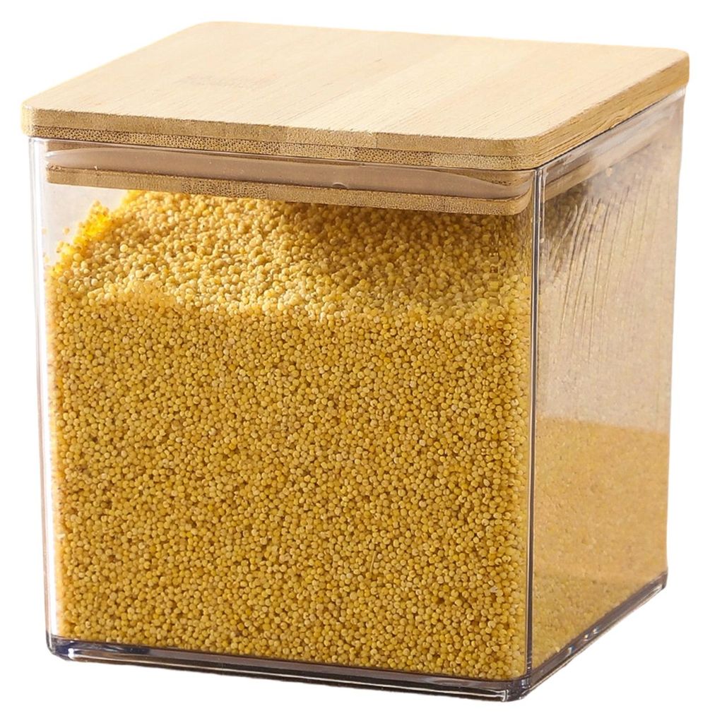 Großer, quadratischer Vorratsbehälter für Mehl und Zucker, luftdichter Kunststoffbehälter mit Holzdeckel für Mehl, Zucker, Kekse, Reis, Kaffee...