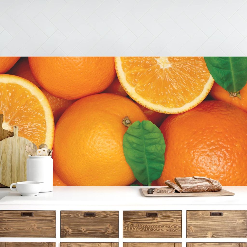 Küchenrückwand Kulinarisch selbstklebend - 0.65 mm Wandpaneel wasserfest Obst orange Spritzschutz fugenlos