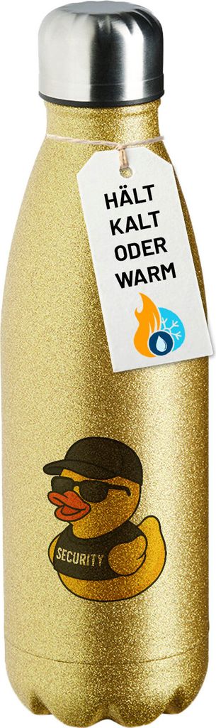 Huuraa Trinkflasche Quietscheente Security Comic Gummiente 500ml Gold Edelstahl Wasserflasche Trinkflasche Geschenkidee