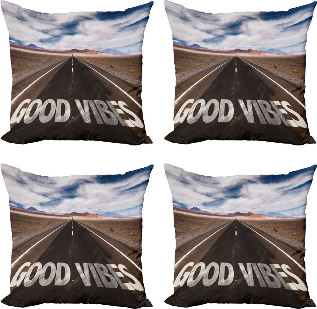 ABAKUHAUS Ausruhen Kissenbezug Set (4 Stück), Roadme, Moderner Doppelseitiger Digitaldruck, 40 cm x 40 cm, Braun Dunkelblau Weiß