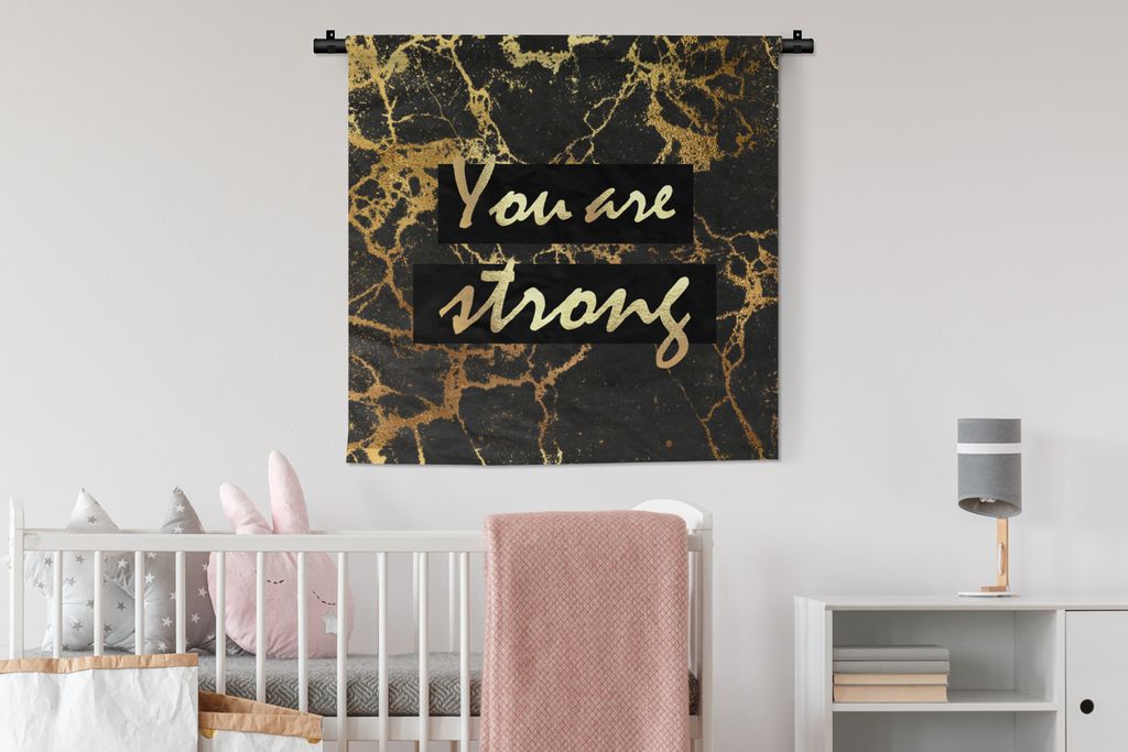 MuchoWow Wandteppich Wandbehang Zitat - Motivation - Gold - Marmor 90x90 cm Tapisserie Dekoration Wandtuch - Wandaufhänger