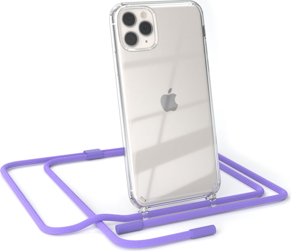 EAZY CASE Handykette für Apple iPhone 11 Pro Max, Clear Case aus Silikon, mit Umhängeband, abnehmbare Endstücke, Handyband in Violett