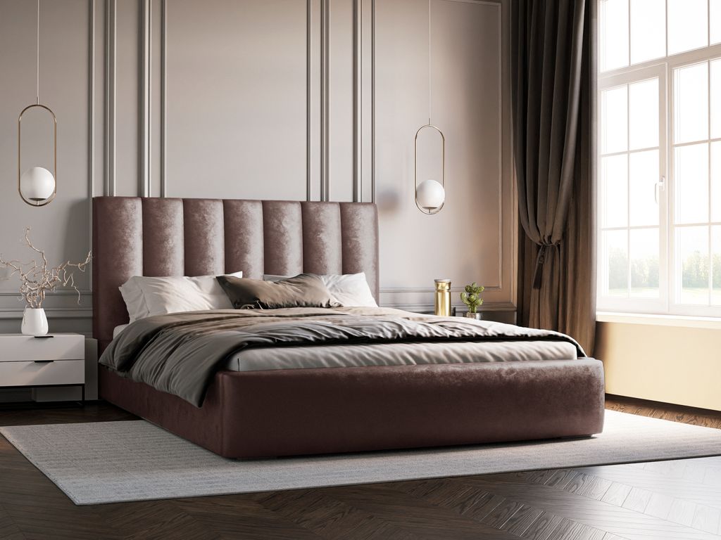 ADIDAR Polsterbett Larsonn 160x200cm – Holzrahmen, Bettkasten, Lattenrost – Stilvolles Design, Lieferung inkl. - (Bronze - IKOO 5)