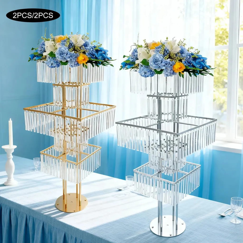 Support de Table pour Fleurs à 5 Niveaux Réglables en Argent - Lot 2