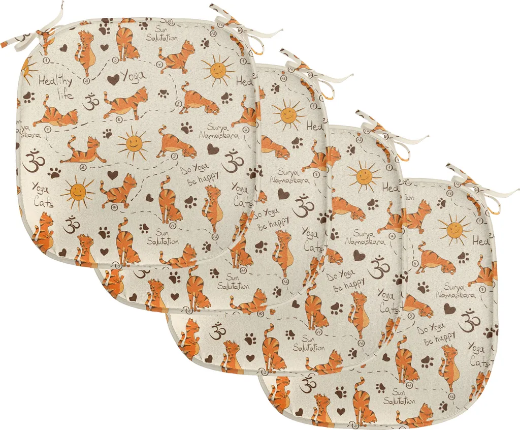 Coussin de Chaise Imperméable Kitties Yoga 40cm Lot de 4 avec Sangles
