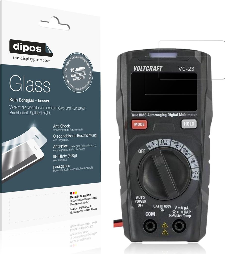 2x Schutzfolie für Voltcraft VC191 matt - Anti-Shock 9H Folie dipos Glass Kunststoffglas